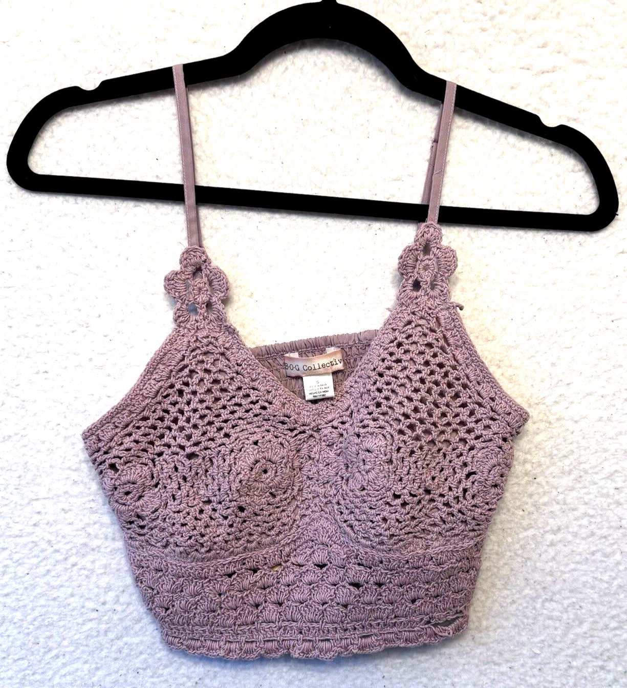 BOG Top/Bralette Size S Collective Boho Mauve Crochet Crop Y2K NWT-image