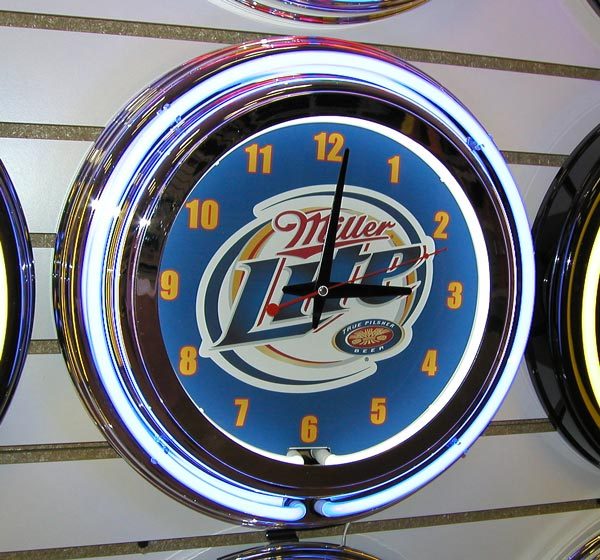 Miller Lite Beer Logo Sign 2 Ring Neon Clock
