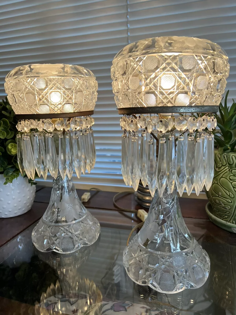 Vintage crystal table store lamps with prisms