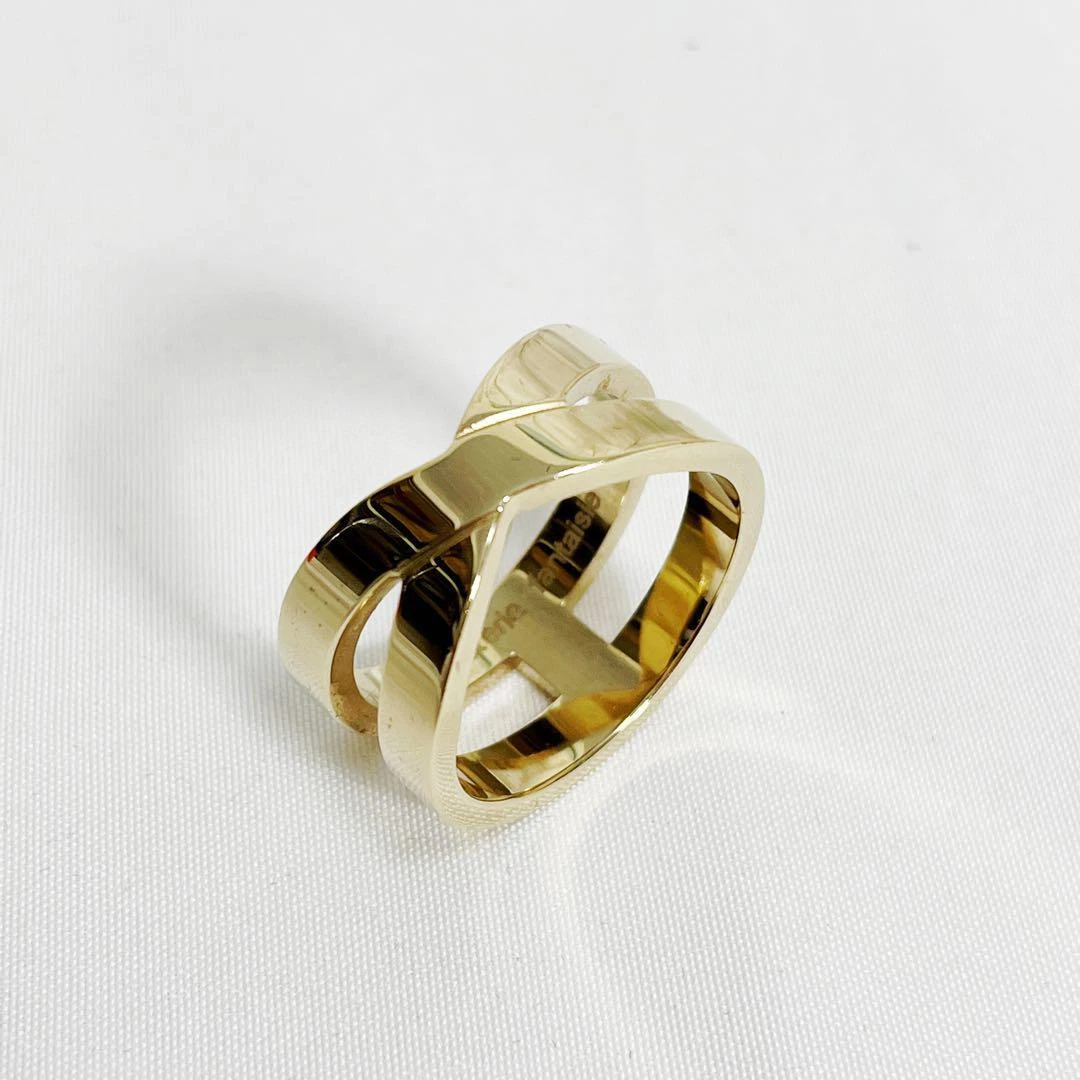 HERMES Ruban Scarf Ring Gold 2.5cm x 1.2cm Used Japan