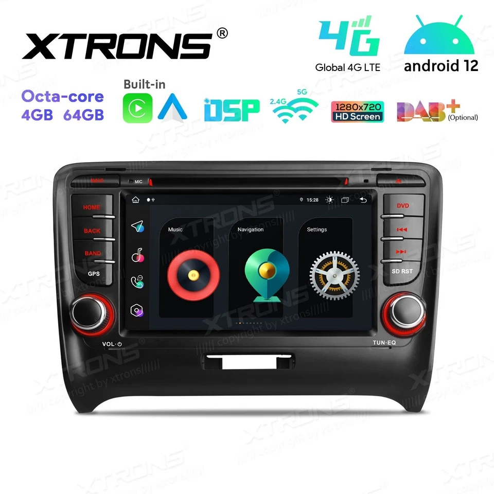 AUTORADIO ANDROID 12 4/64GB STEREO AUTO 7" AUDI TT MK2 8J 2006-2012 NAVI CARPLAY - Immagine 2 di 4