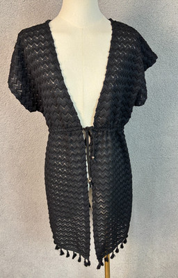 Miken Swim Juniors' Lace Tie-Front Kimono Cover-Up Black Medium NWOT's.