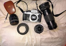 VINTAGE CAMERA EQUIPMENT Nikcon, Canon, Pentax With Lenses, BEWI, Cases, Box