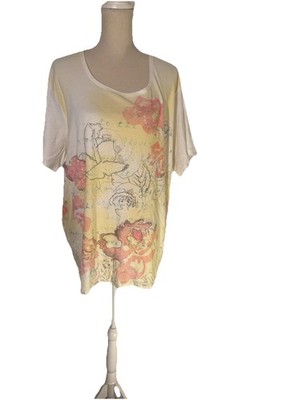Women s Plus Size 26/28 White Yellow Knit Top Classic My Treads 4X Cotton