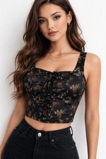 Vintage Rampage Y2K Lace Up Corset Crop Top Floral Whimsigoth Festival Size 5