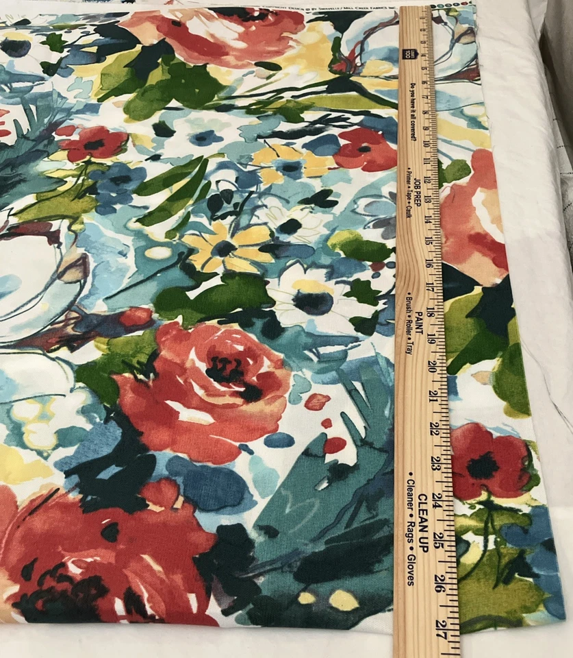 Swavelle Mill Creek Fabric Floral Watercolor Blue Greed Red Upholstery 3yds 54" - Image 4 of 4