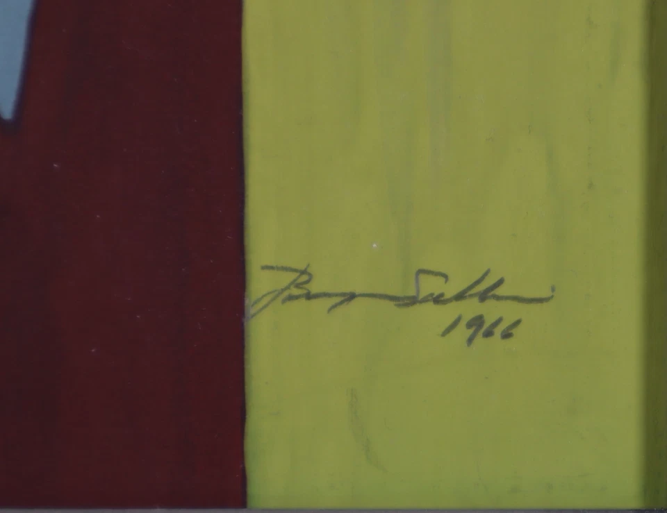 Pintura acrílica abstracta 1966 "Crucifijo 1" sobre papel, arte vintage de mediados de siglo Foto 4 de 4