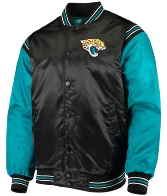 Jacksonville Jaguars Black Turquoise Satin Letterman Jacket Varsity Jacket
