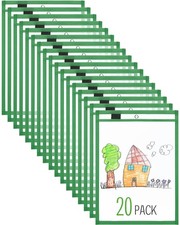 20 PCS Dry Erase Pockets Plastic Job Ticket Holders 14x10 Dark Green Sleeves