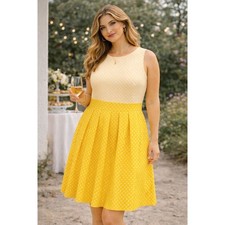 Tahari ASL Womens Dress 14 Yellow Polka Dot Fit Flare Fun Flirty Day Easter