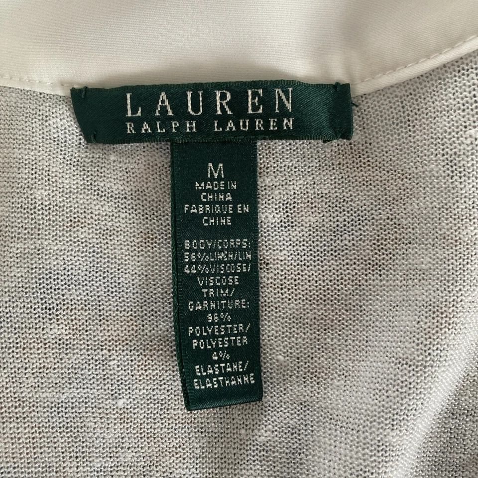 Cárdigan Lauren Ralph Lauren Crema Mezcla de Lino Frente Abierto Estilo Cascada Talla M Foto 3 de 4