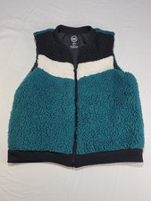 Wonder Nation Sherpa Fleece Vest Girls L 10-12 Plus Teal Black Colorblock...
