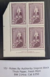 1949 Australia Govt Imp Blk 4x10/ Dp Pple Coronation Robes Stamps Thick Ppr$350