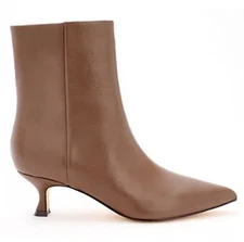 New Marc Fisher Iggy Leather Kitten Heel Side Zip Ankle Boots Brown Size 6M