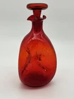 Vintage Blenko Art Glass -Amberina Red Pinched Crackle Decanter With Stopper 11”