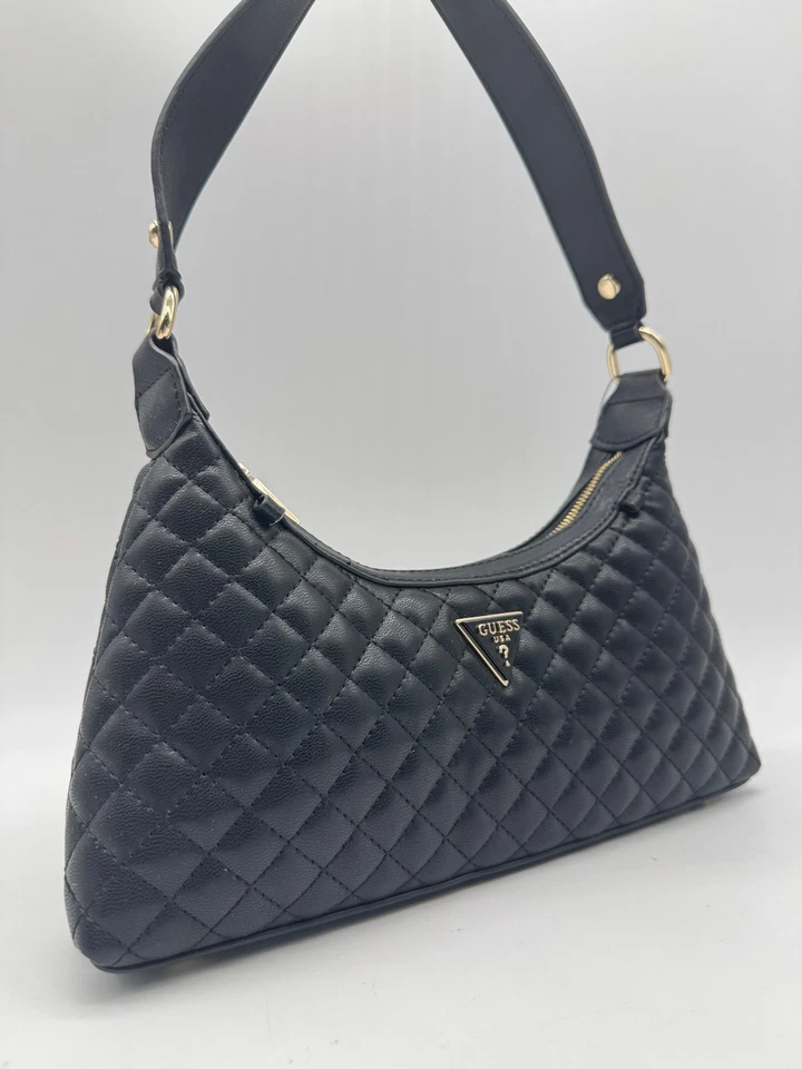 GUESS Everlee top zip quilted faux-leather small shoulder bag - Black - Image 2 of 4