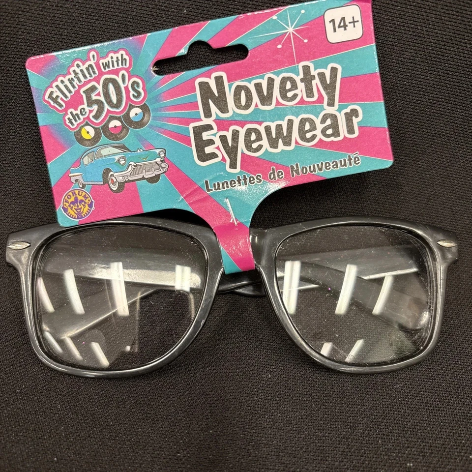 Gafas Nerd Clase Años 50 Marco Negro Elegante Vestir Halloween Disfraz Accesorio Foto 2 de 4