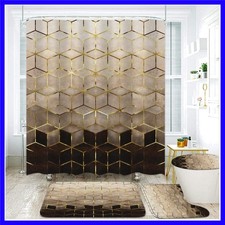 4Pcs Brown Gradient Shower Curtain Set, Modern Geometric Shower Curtain Set G...