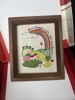 Needlepoint Finished Framed Vintage Rainbow Great Work Good Friend Gift CUTE