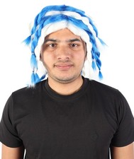 Men's Braided Rasta Dreadlocks Blue  White Wig Medium Synthetic Hairpiece