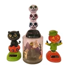 Halloween Decoration Solar Dancing Bobble Heads Ghost Black Cat Pumpkin Lot of 4
