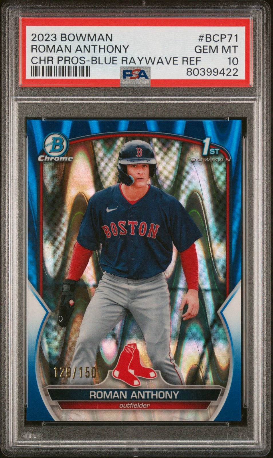 2023 Bowman  Roman Anthony #BCP-71 Blue RayWave Refractor /150 Red Sox PSA 10