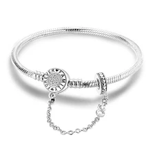 KUNSIR 925 Sterling Silver Snake Chain Bracelet with Safety Charm... 