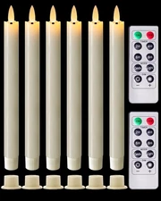 Homemory Real Waxy Flameless Taper Candles with Remote Ivory Holder 