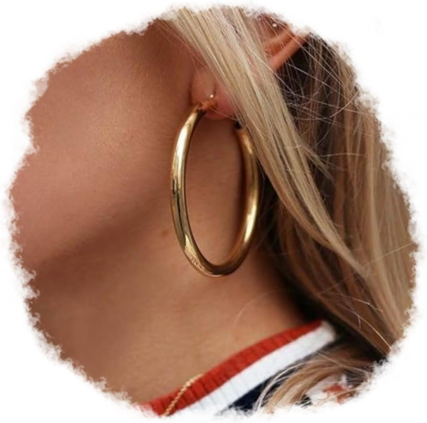 Lightweight Gold Tube Hoop Earrings for Women Large Fashion Jewelry-image