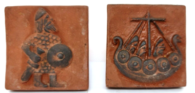 ヴィンテージ デンマーク Thyssen Keramik ティッセン ケラミック Two Vintage Thyssen Keramik Pottery VIKING Tiles Denmark Ceramic