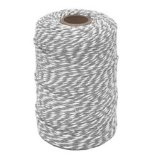 Grey  White Twine,656 Ft 2mm Striped Cotton Bakers Twine for Baking,Gift Wrappi