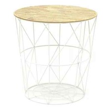 Basket Side Table - White Wonderful Feature, Round Wooden, Removable Top Living
