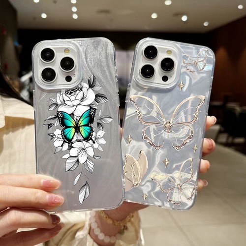 For iPhone 16 15 Pro Max 14 13 12 11 Butterfly ShockProof Hybrid Back Case Cover - Picture 3 of 13
