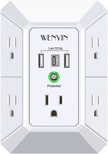 USB Wall Charger, Surge Protector, 5 Outlet Extender with 3 USB Ports