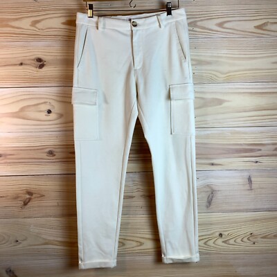 LINDBERGH White Pants 31x28 Ivory Slim Fit Cropped Tapered Cuffed Poly Blend