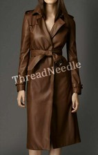 Women Brown Genuine Real Leather Trench Coat