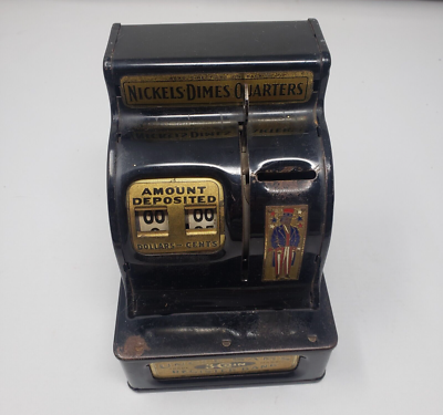 Antique Vintage Uncle Sam's 3 Coin Metal Cash Register Bank Patent