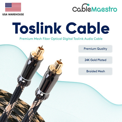 Toslink Optical Audio Cable Premium Braided Mesh Digital Fiber Gold Plated Lot