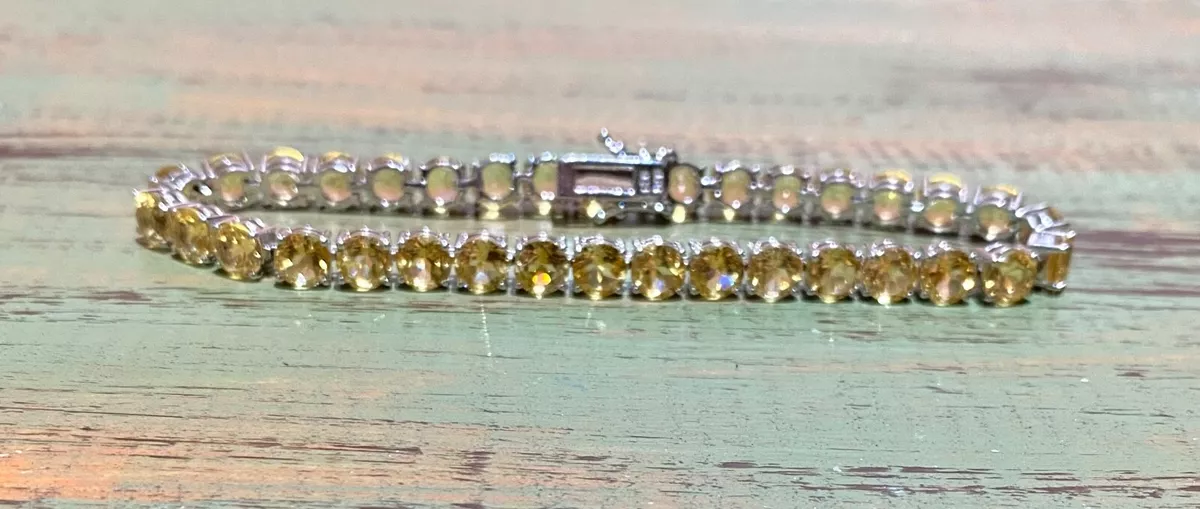 BLUE NILE FINE STERLING SILVER TENNIS YELLOW CITRINE TENNIS LINE BRACELET 11.9g