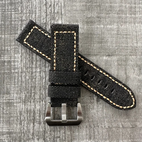 26mm Black Canvas Watch Strap For OFFICINE PANERAI Marina Luminor PAM Watches