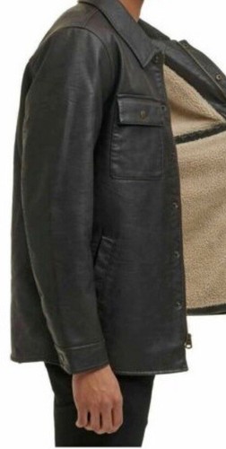 LEVI’S MEN’S SHERPA TRUCKER LINED FAUX LEATHER JACKET BROWN COLOR SIZE MEDIUM - Picture 5 of 17