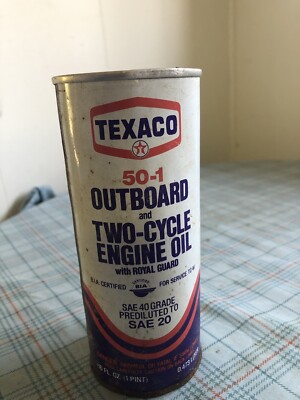VINTAGE TEXACO 50-1 OUTBOARD & TWO-CYCLE ENGINE OIL CAN ~ UNOPENED FULL CAN ~