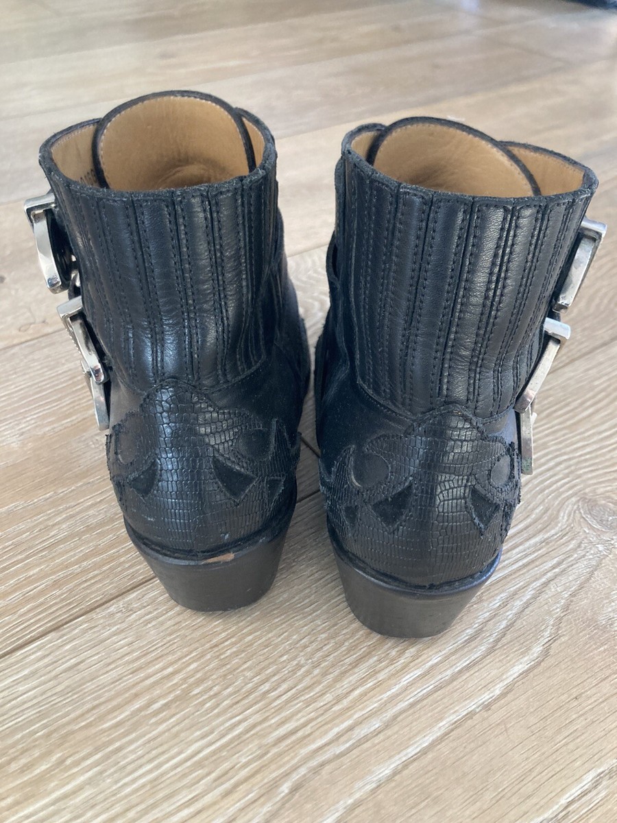 Toga Pulla Four Buckle Western Leather Black Boots Size 35-1 Toga Pulla Four Buckle Western Leather Black Boots Size 35-1
