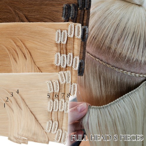 CLEARANCE Clip In 100% Remy Real Human Hair Extensions 8PCS Full Head Lowlights - Picture 10 of 38