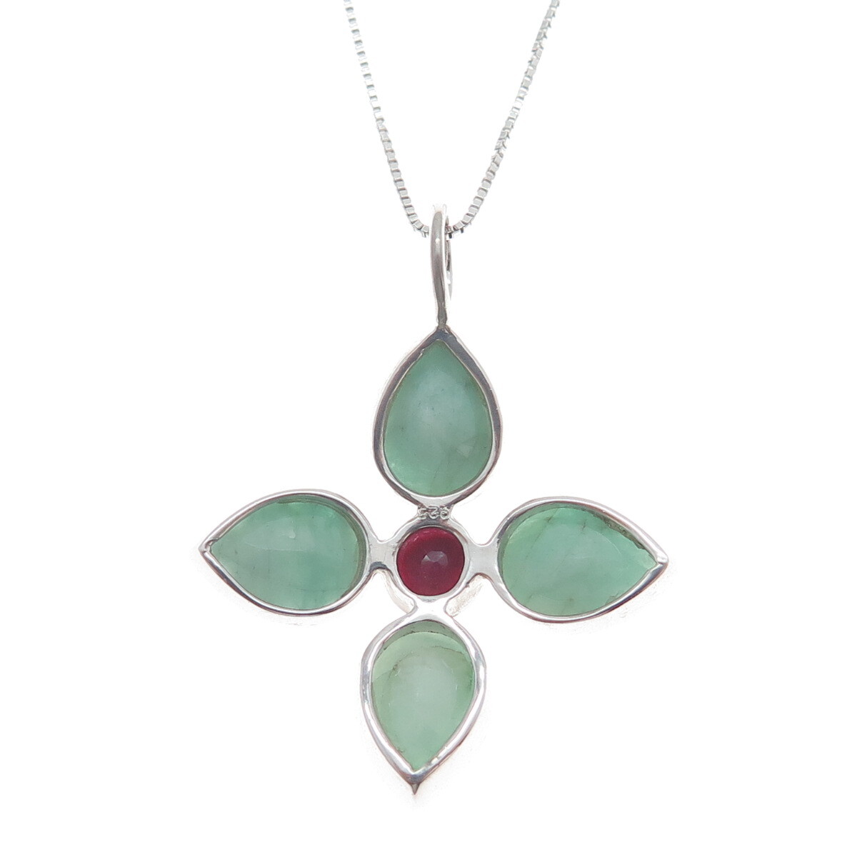 925 Sterling Silver Real Emerald & Ruby Flower Cr… - image 5