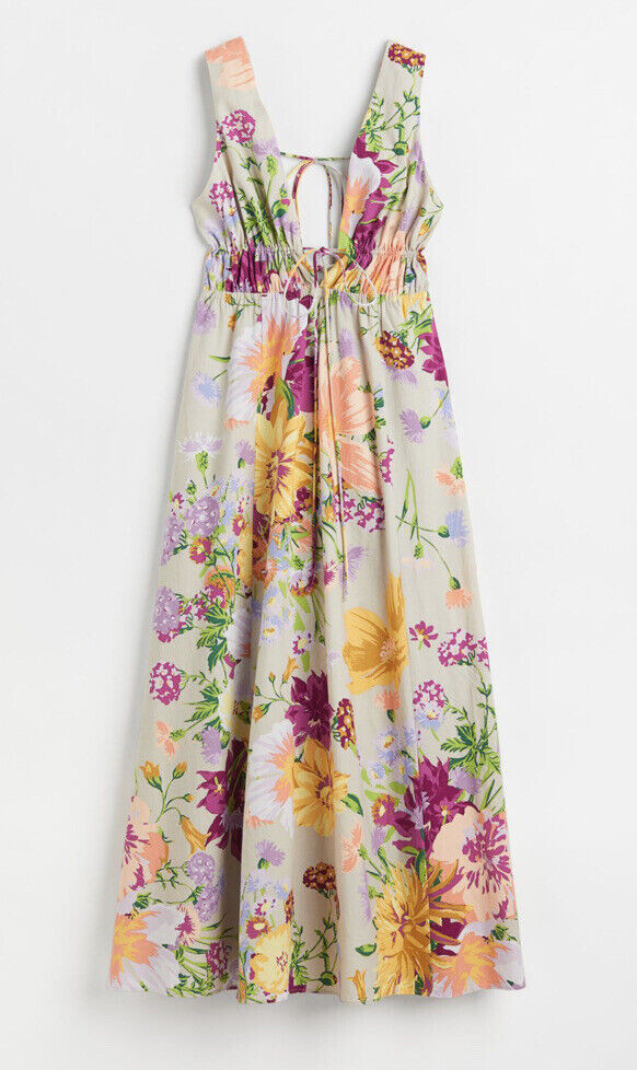 h&m linen maxi dress H&M CONSCIOUS CREAM WHITE FLORAL MAXI LINEN BL SUNFLOWER DRESS SIZE XS 6 8 34 36