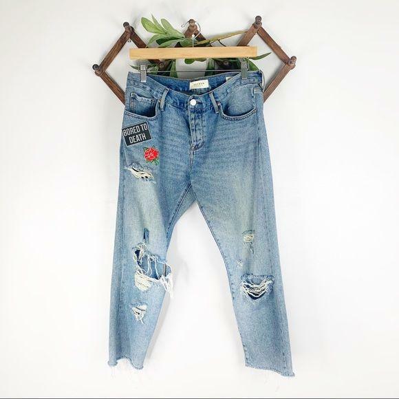 PacSun Embroidered Patchwork Cropped Distressed S… - image 1