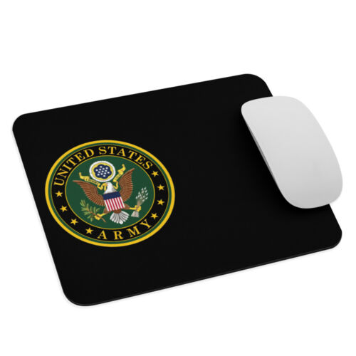 Tapis de souris de l'armée américaine - logo des armoiries militaires américaines - base en caoutchouc - noir - Photo 1/1