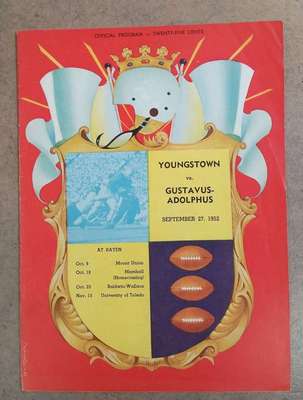 GUSTAVUS ADOLPHUS @ YOUNGSTOWN (OH) COLLEGE FOOTBALL PROGRAM - 1952 - EX