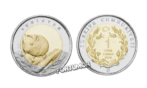 TURKEY 2016 SET 2 PCS UNC JERBOA / DORMOUSE 1 LIRA COMM. BIMETAL COIN - Image 3 of 4